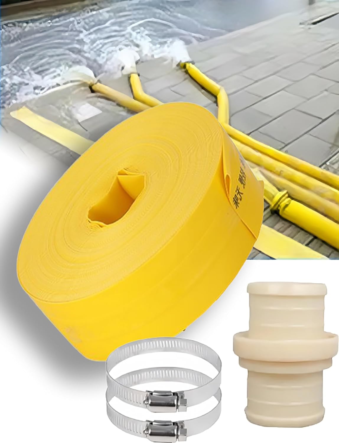 Flat Backwash 33ft,Layflat Discharge Hose Pipe, for Submersible-Other Water Pumps, Garden Irrigation,Draining Pond,Swimming Pool, Hot Tub(2.5in)