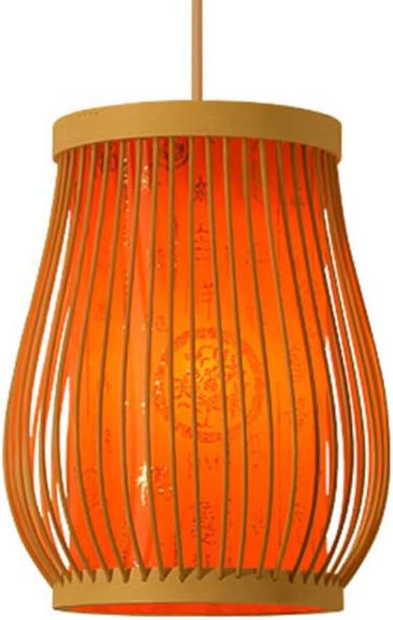ZR98US Basket Shade Chinese Style Wicker Parchment Light Fixture Kitchen Rattan Pendant Lamp, Chandelier