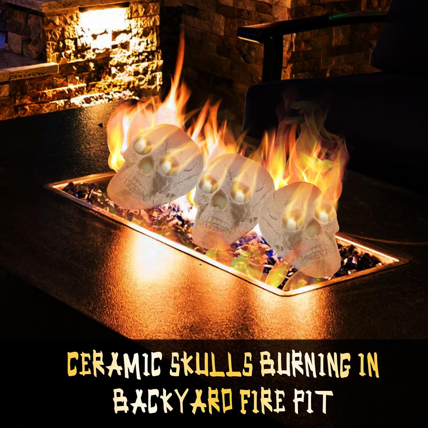 Zhehao 6 Pack Ceramic Fire Pit Skulls, 9 Inch Imitated Human Fireproof Skulls Bonfire Accessories Fake Logs Reusable Skull Firepit Stones for Outside Halloween Decor for Propane Wood Fires (Gray)