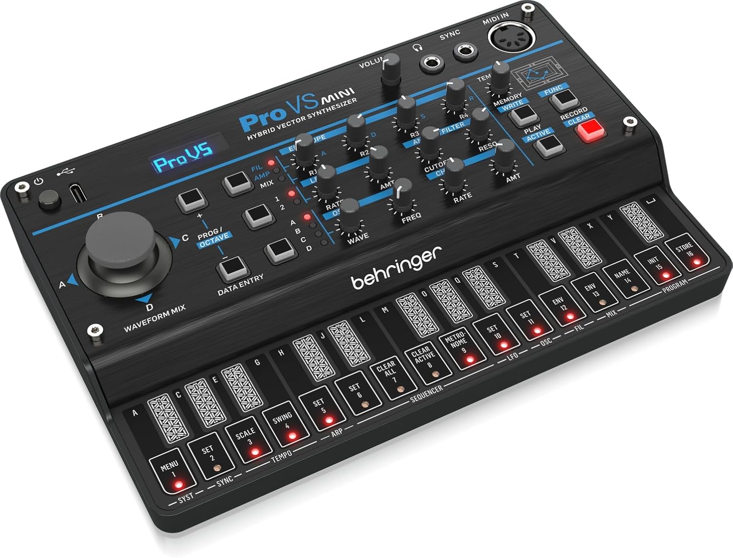 Behringer Pro VS Mini Portable 5-Voice Hybrid Synthesizer with 4 Vector Morphing Oscillators Per Voice, Analog Low-Pass Filter, 16-Step Sequencer and Arpeggiator