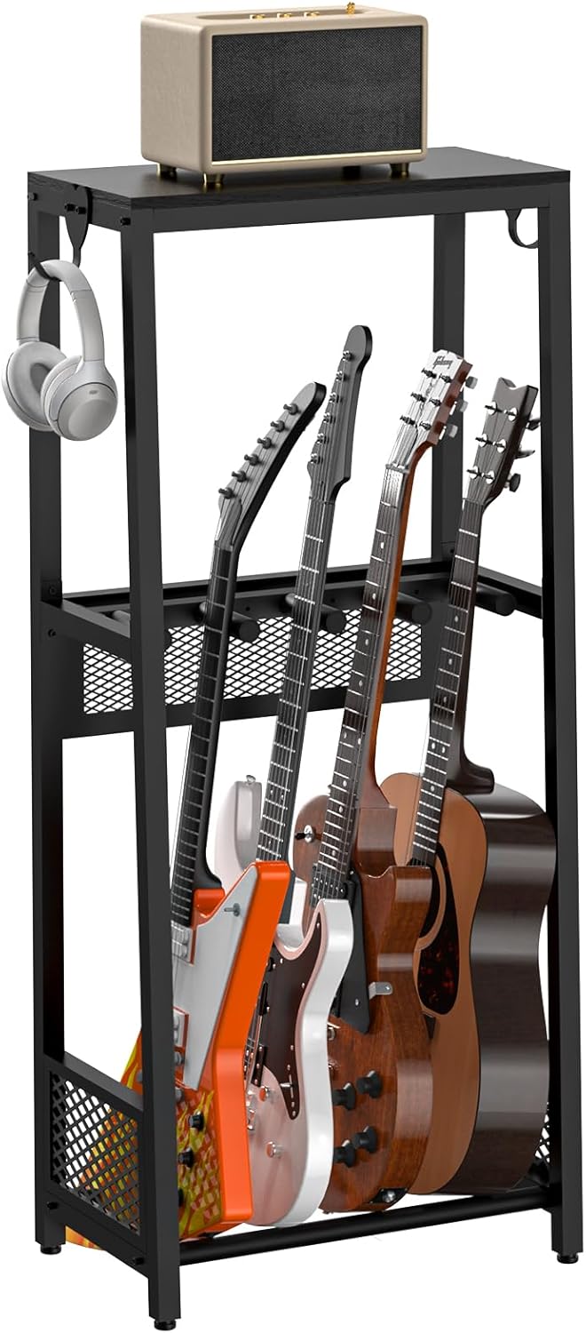 EmberGlow-official Guitar Stand, Guitar Rack with Amp Stand for Acoustic Guitar, Electric Guitar, Bass, Ukulele, Multi Guitar Stand Floor for Home Studio Music Room
