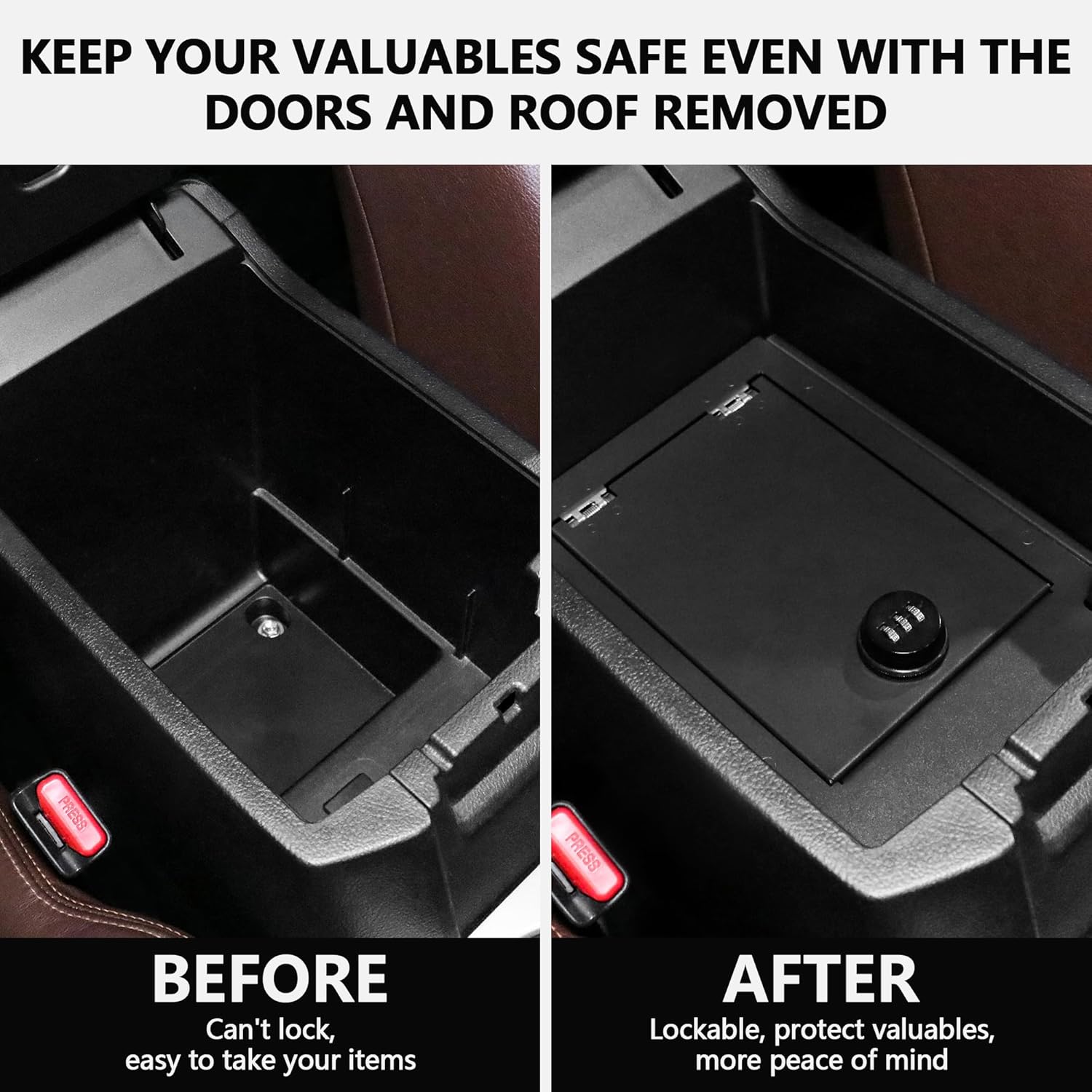 Center Console Safe Gun Safe Console Vault Lock Box for 2010-2020 Toyota 4Runner Accessories, Armrest Storage Box with 3 Digit Password Lock for 5th Gen 4runner Accessories