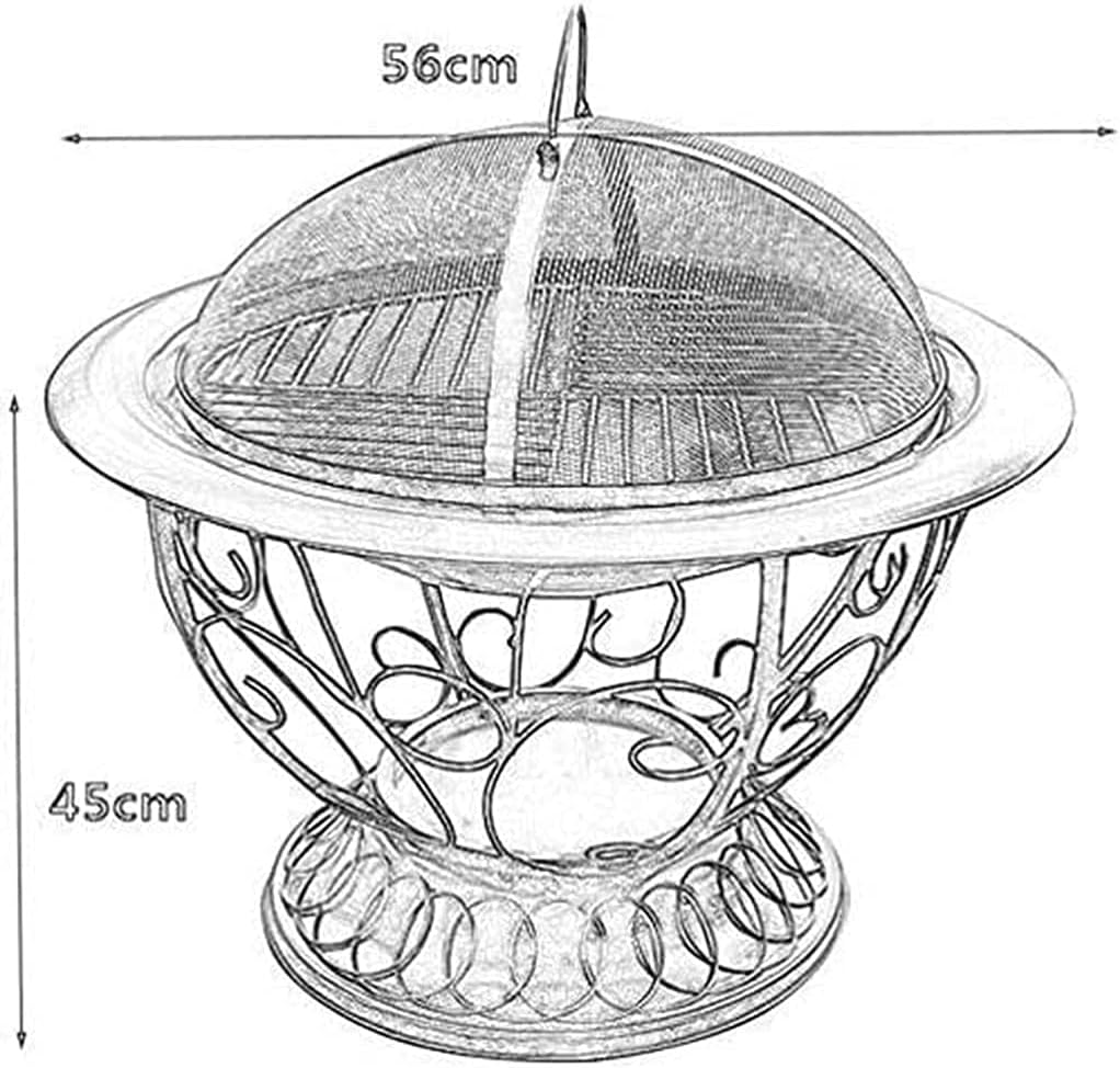 Outdoor Patio Fire Pit Bowl BBQ Grill, 22inch firepit Table for Outside with Spark Screen, Grill and Grate for Garden,Patio,Yard and Camping