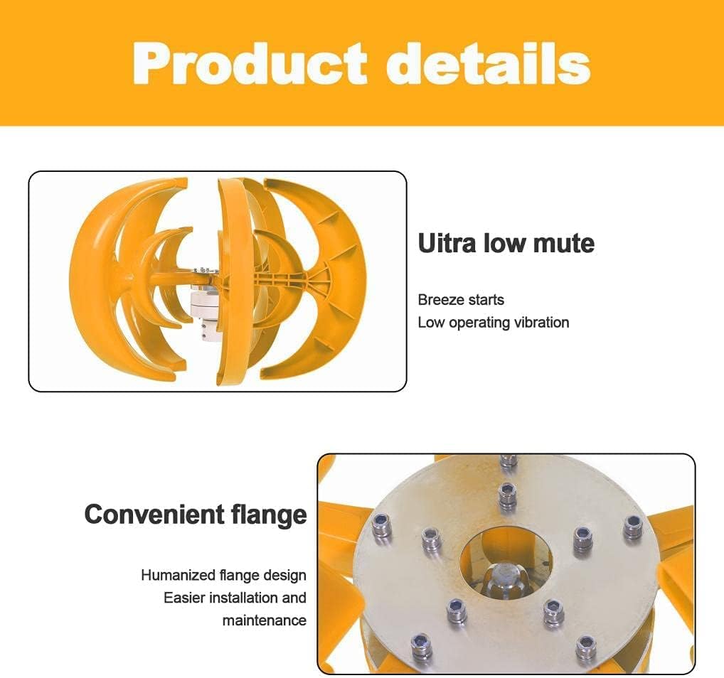 Wind Turbine Generator Kit, 8000W 5 Blade Wind Turbine Lantern Vertical Wind Generator Kit Electricity Producer Equipment (Yellow)