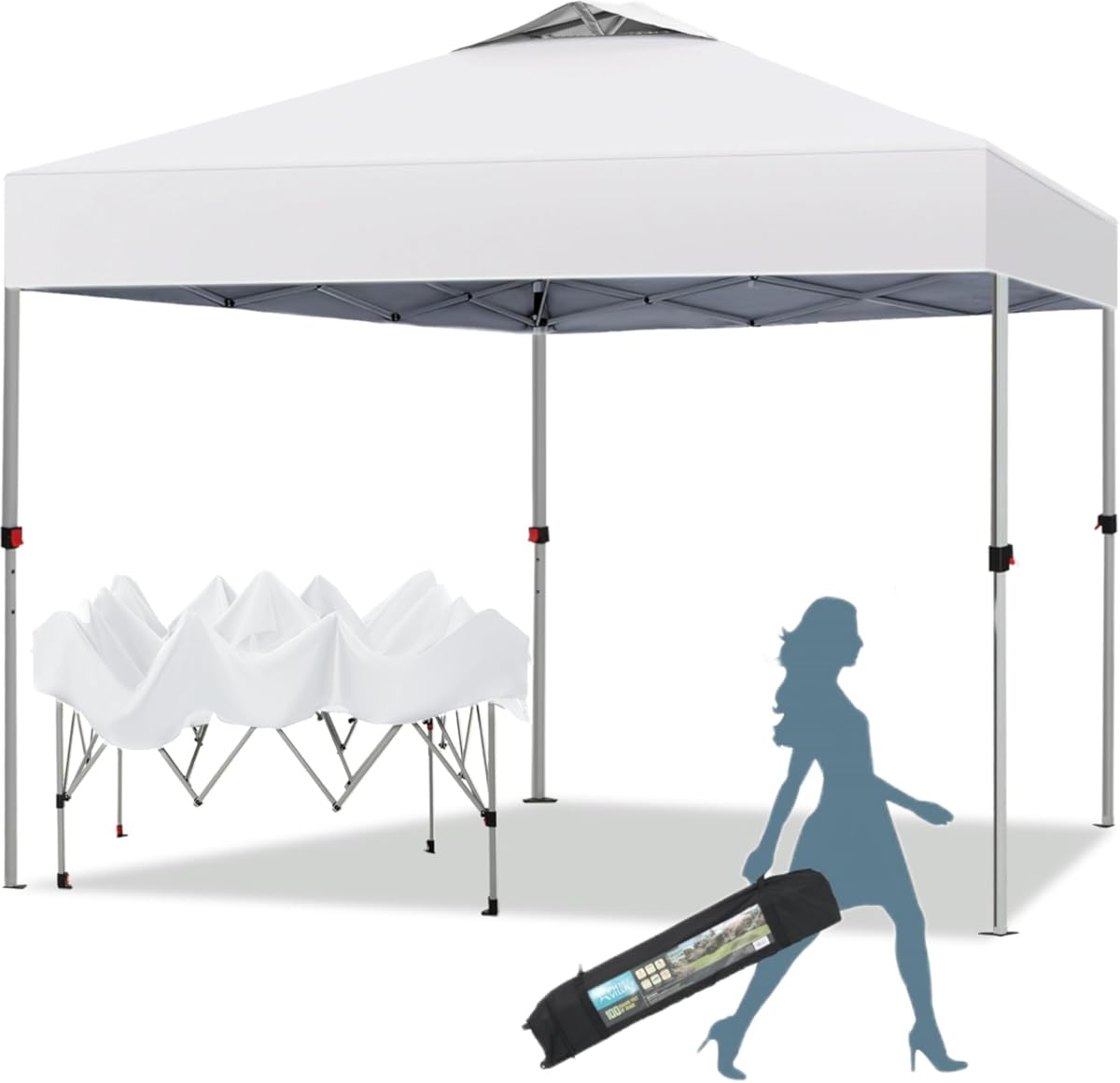 MFSTUDIO 10x10 Pop Up Canopy Tent, Gazebo Shelter Sun Shade Canopies Waterproof Patio Portable Popup Tents for Beach,Parties,Camping,100 Sq,White