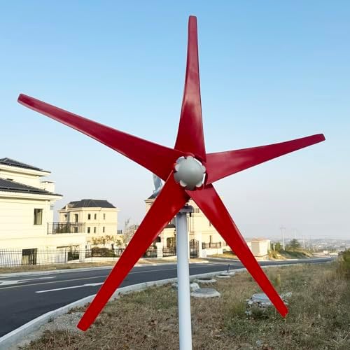 800W-1200W Wind Turbine Generator Kit - 12V/24V/48V MPPT Controller, Low Wind Speed (2.5m/s) Windmill, 5 Red Blades for Efficient Home Power Generation