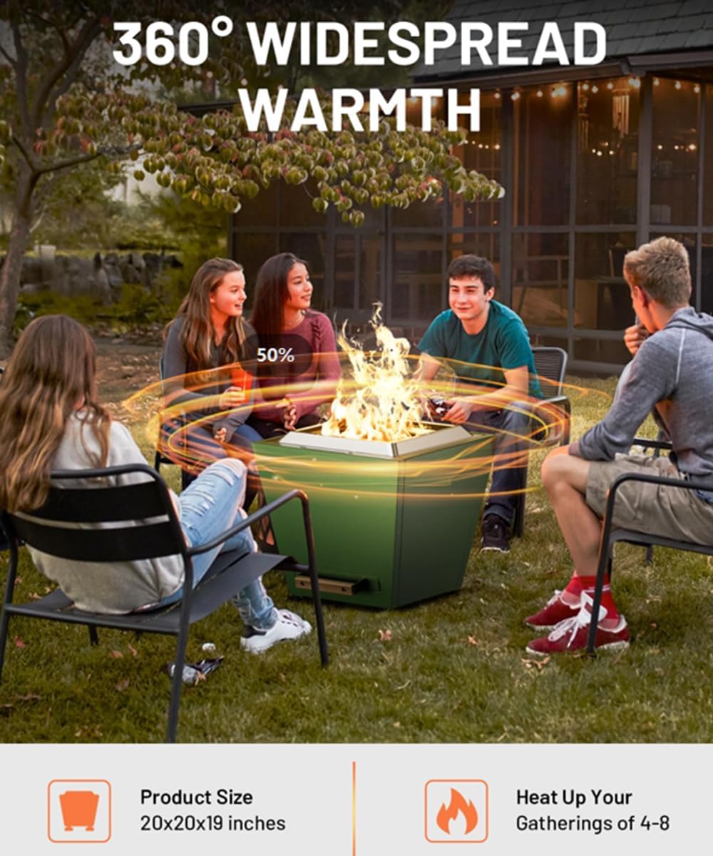 Portable Wood Stove Outdoor Heater for Patio, Smokeless Wood Burning Fire Pit with Insulated Base & Ash Pan Easy to Carry Portable Heater for Camping Backyard & Patio Use Green