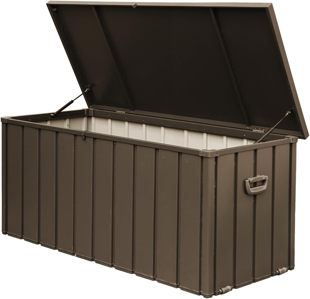 AMNOOL 120 Gallon Outdoor Deck Box Large Outdoor Storage Box with Lid Lockable Side Table or Extra Seat Comes with Side Handles and Moving Rollers for Cushions/Pillows, Outdoor Supplies (Dark Brown)
