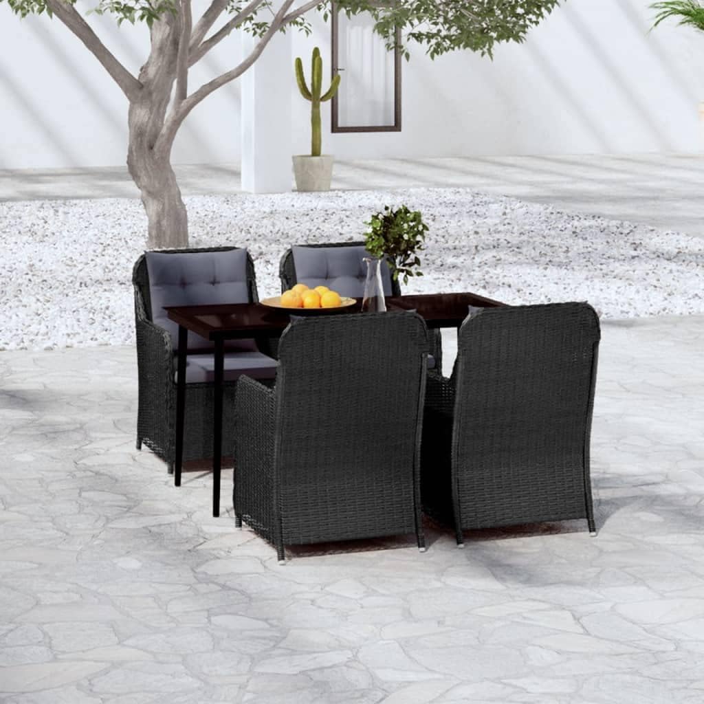 5-Piece Garden Dining Set, Black Powder-Coated Steel, Rectangular Outdoor Table and Chairs, Patio Furniture Set for Balcony, Weather-Resistant