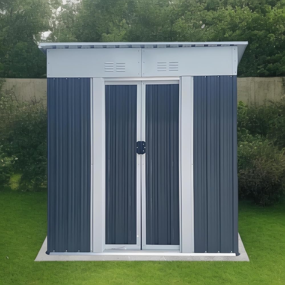 5' x 3' Outdoor Metal Storage Shed Outdoor Shed Galvanized Steel Garden Shed with Sliding Door and Window for Ventilation Storage Sheds House for Backyard Garden.（Grey）