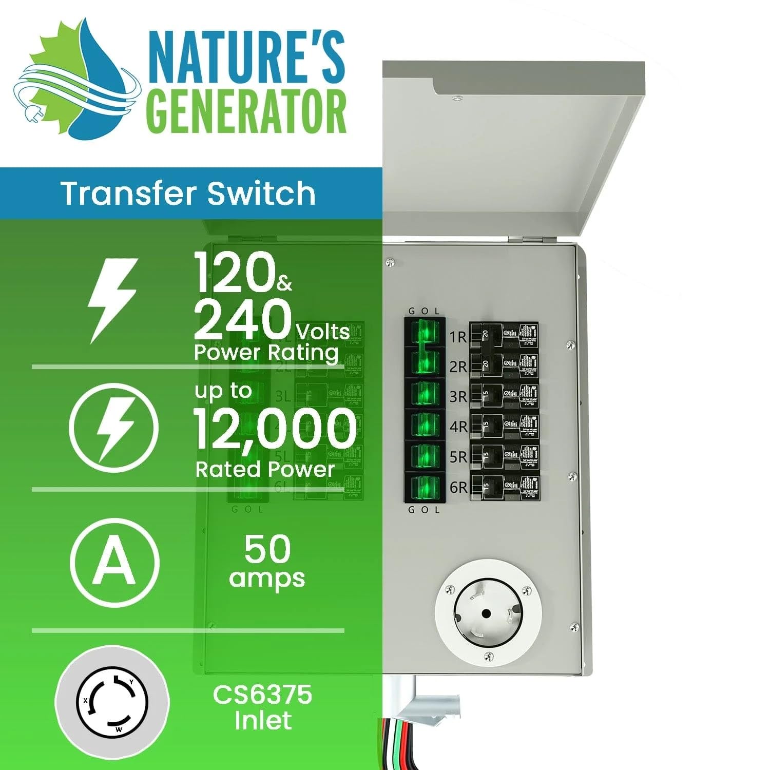 Nature's Generator Transfer Switch12-Circuits 120/240V 50A Non-Automatic UL Power Transfer Kit (Indoor)