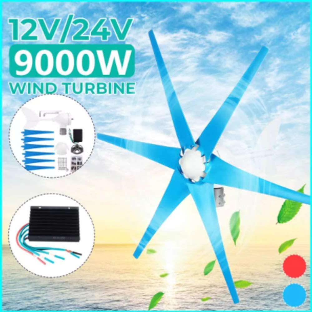 9000W 6 Blade Wind Turbine Generator Kit + Charge Controller 12V/24V Hoop Type Wind Turbine Generator Windmill Energy,12v