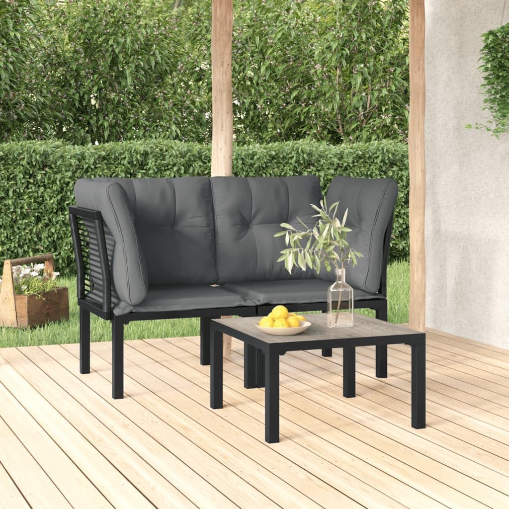 3 Piece Patio Lounge Set Black and Gray Poly Rattan,Zenith Outdoor Patio Lounge Set: Relax in Modern Elegance Patio Furniture Sets, Outdoor Furniture Sets, 1