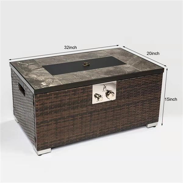 Outdoor Fire Table Propane Fire Pit Rattan Gas fire Table, Gas fire Table with Tile Tabletop