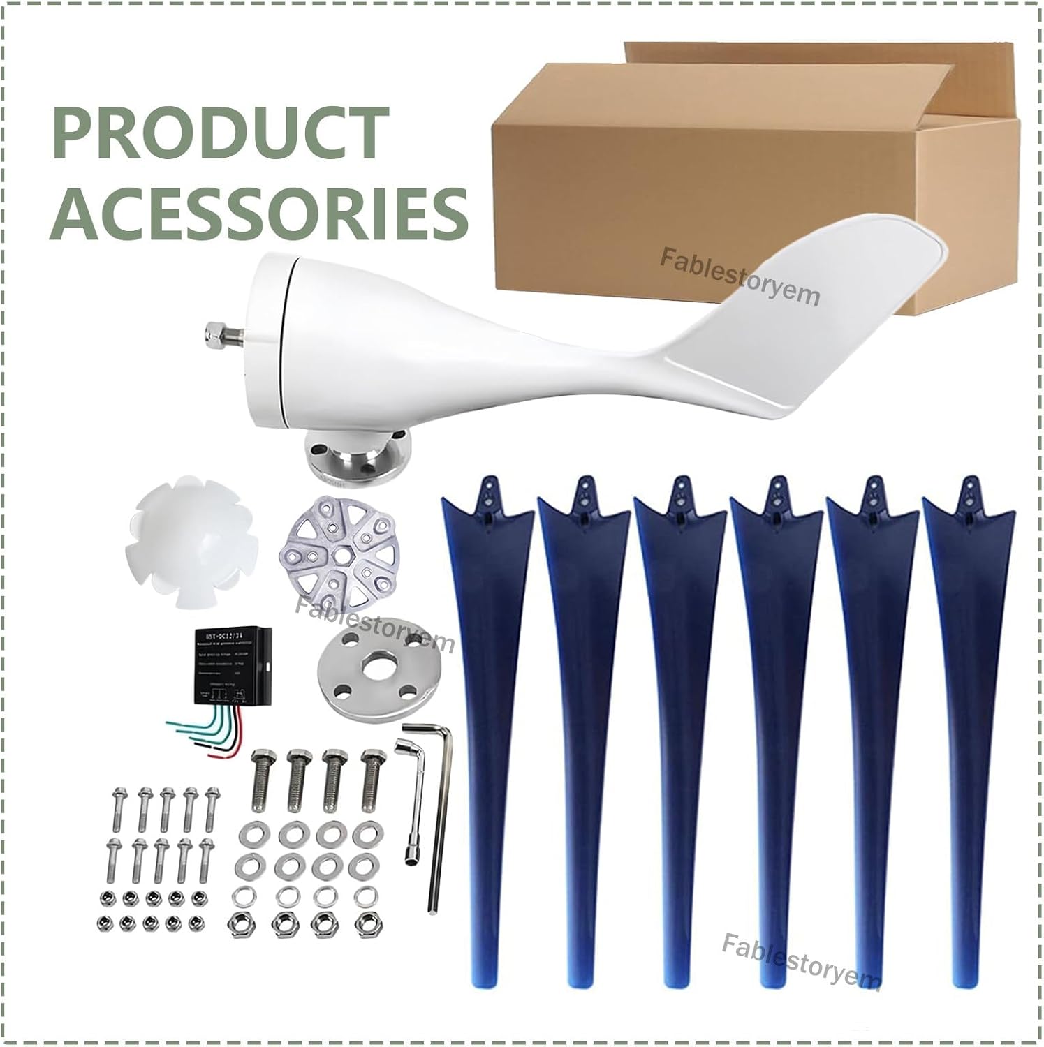 12000W Wind Generator Kit 12V/24V/48V 5 Blade Industrial Machinery Machine Professional Wind Turbines Small Windmill Generator with MPPT Controller for Marine Home Charging,Navy-48V