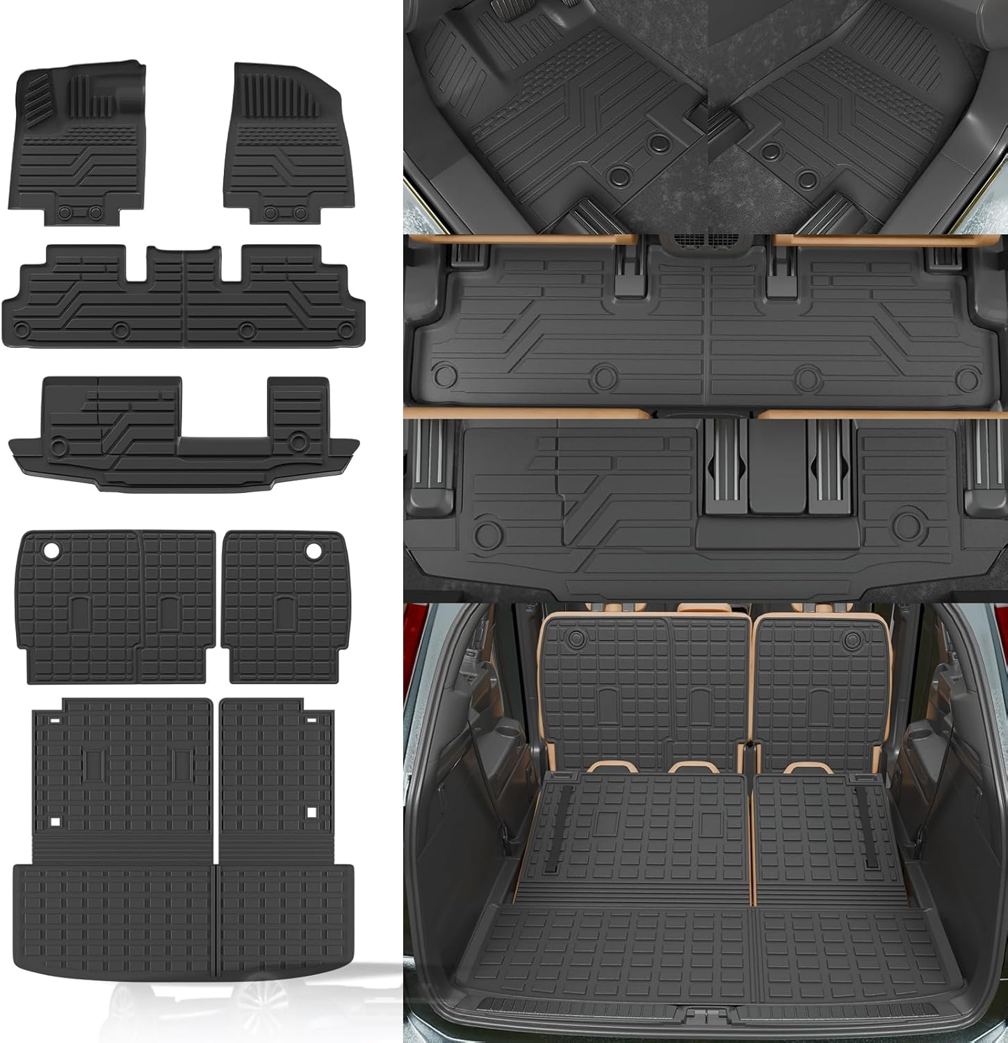 Rongtaod 7&8 Seats Floor Mats Compatible with 2022-2025 2026 Nissan Pathfinder Cargo Mat Trunk Mat Cargo Liner 2nd Row Kick Mats All Weather 2024 Pathfinder Accessories (Floor Mats Full Set 7pcs)