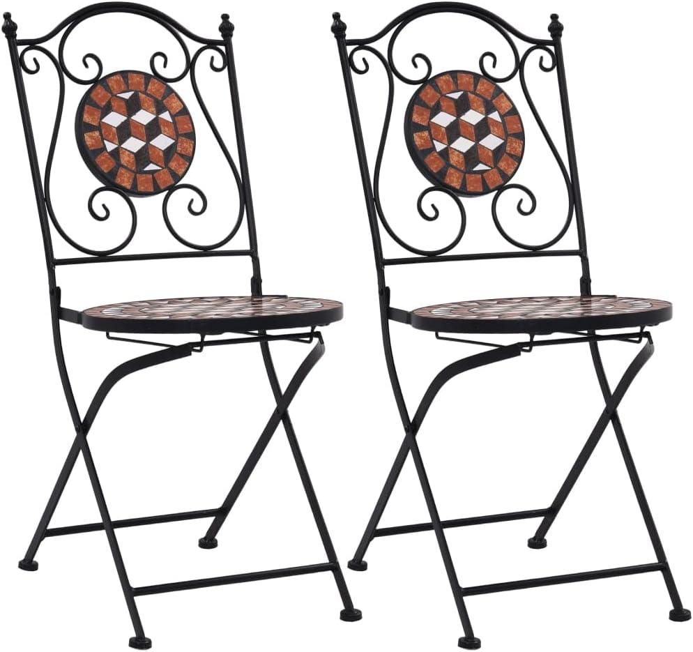 Mosaic Bistro Chairs 2 pcs Brown Ceramic,Ornate Mosaic Chairs: Durable Delight for Gardens, Patios, and Balconies Outdoor Furniture, Outdoor Chairs