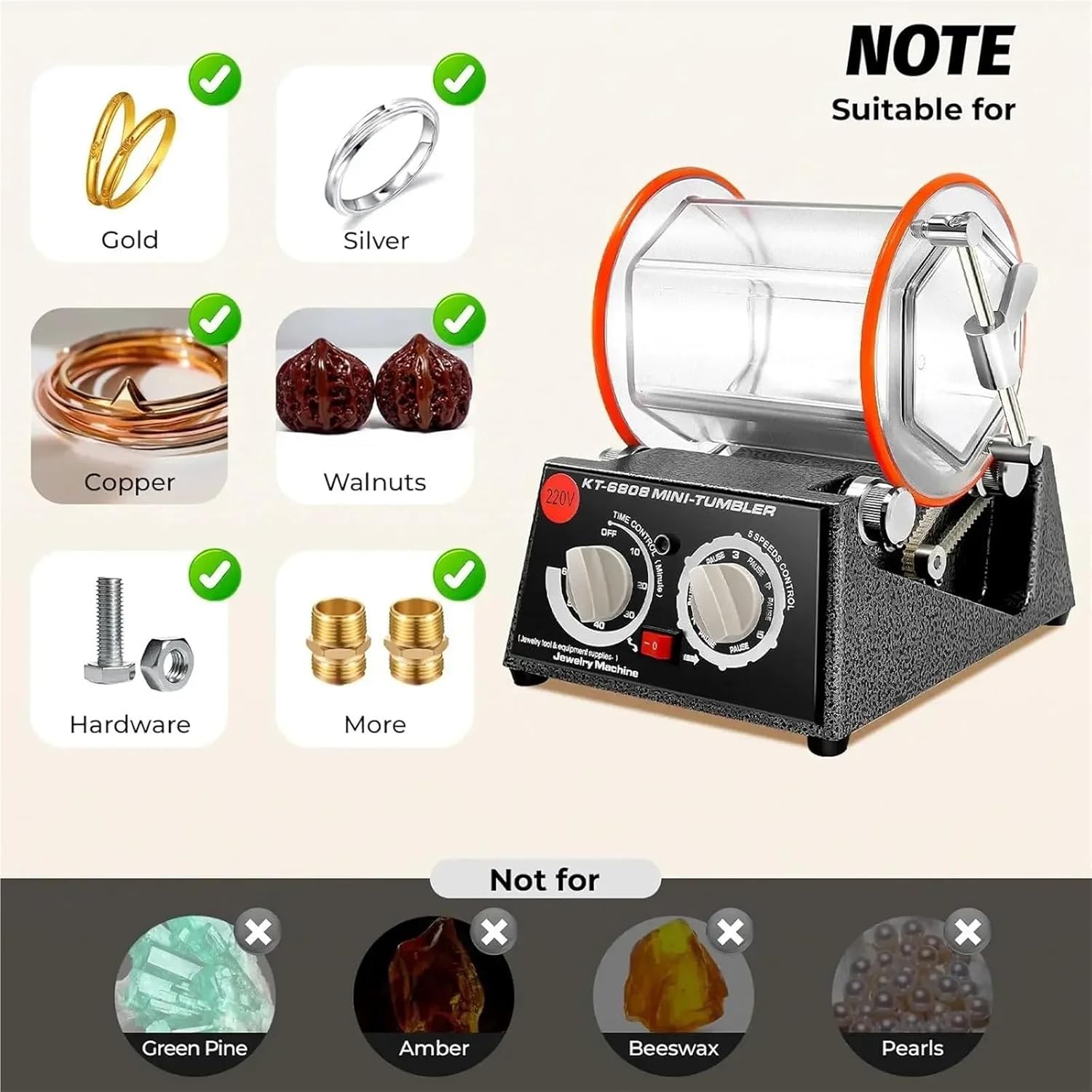 Jewelry Polishing, Polishing Drum Ball Mill, Rotary Jewelry Tumbler Polisher 60 W, Polishing Machine for Jewellery,5 Speed Control with 500-3000RPM