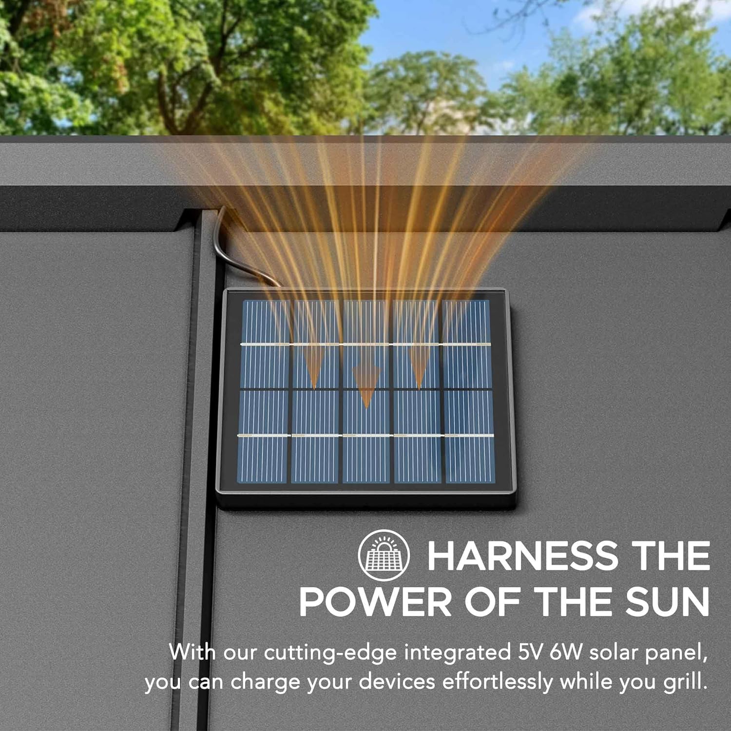 Sunjoy Wooden Grill Gazebo, 8 x 12 ft. Steel Hardtop Gazebo with Solar Power for Year-Round Grilling - 2 Full Size Grills, Griddles or Smokers - Outdoor Cooking Shelter for Backyard BBQs Party, Brown