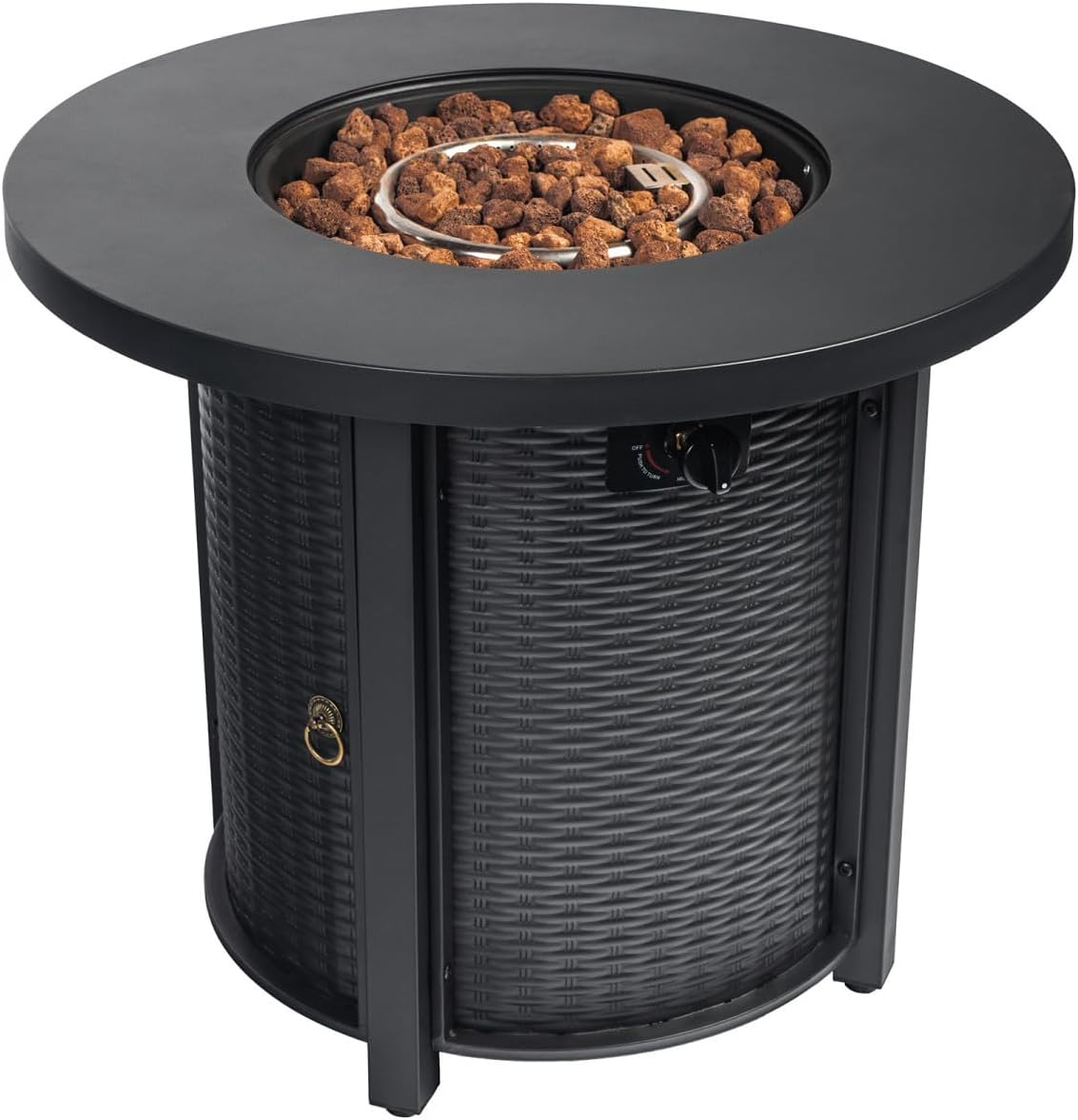 30 Inch Propane Round Fire Table - 40000 BTU Fire Pit Table with Realistic Rattan Design