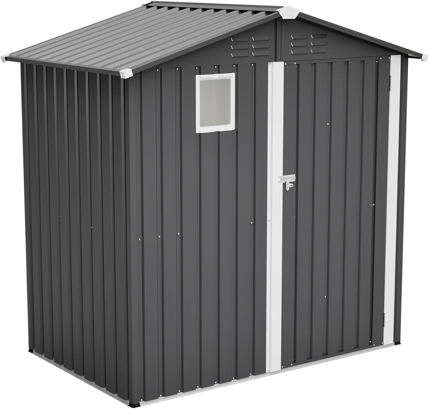 Metal Outdoor Storage Shed 6FT x 4FT – Durable Steel Utility Tool Shed for Backyard, Garden, Patio & Lawn – Gray Weather-Resistant Storage House with Lockable Door & Transparent Window