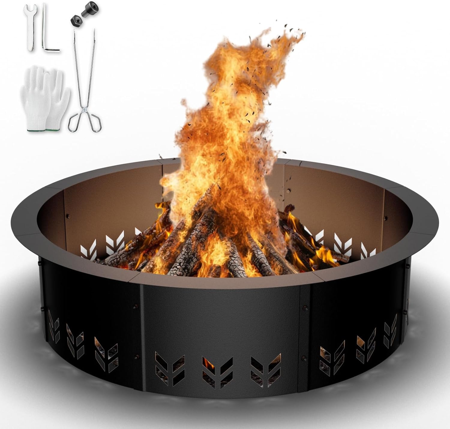Outdoor Smokeless Fire Pit Ring Insert,30 Inch Inner|36 Inch Outer Diameter, Heavy Duty Metal Round Fire Ring for Outside Wood Burning, Black