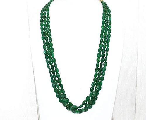 3 Lines Dyed Emerald Smooth Oval Shape Necklace, Dyed Emerald Smooth Oval Beads, Emerald Necklace, 7x8-11x14 mm