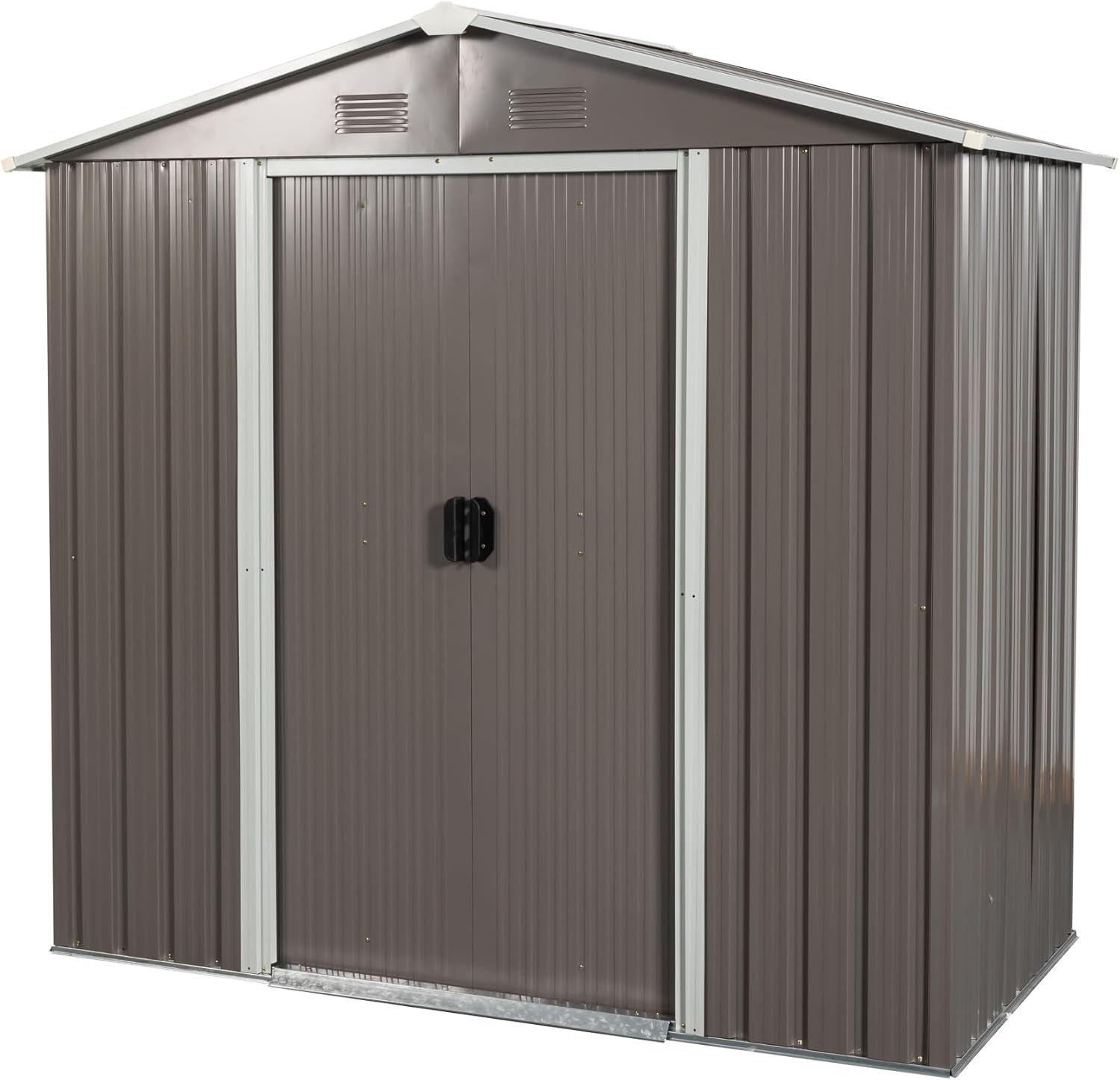 8 x 4 FT Outdoor Storage Shed, Metal Garden Shed with Double Doors & Air Vents, Tool Shed Tiny House Vertical Outside Storage Building for Backyard, Grey