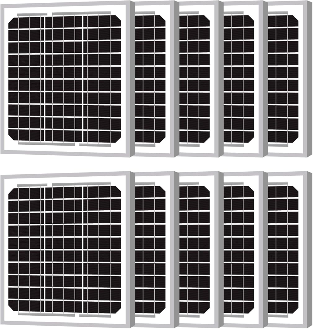 Newpowa 10PCS 5W(Watts) 12V(Volts) Solar Panels, High-Efficiency Monocrystalline Solar Panel Battery Maintainer PV Module Power for Battery Charging of Boat RV Gate Opener Fences, 10-Pack 5W