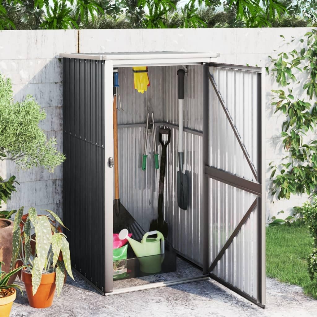 Anthracite Galvanized Steel Outdoor Tool Storage Shed with Lockable Door, 34.6x34.6x63.4 Inch Rectangular for Garden Backyard Garage Patio