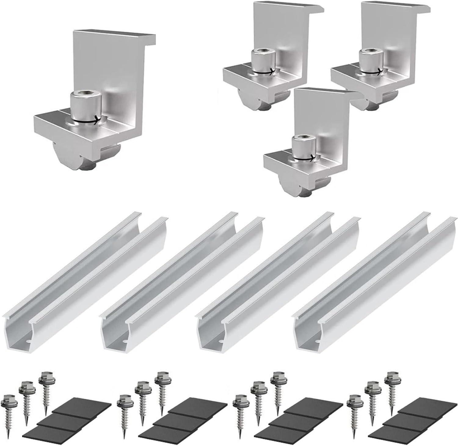 Aluminum Solar Panel Mounting Rail Bracket with Trapezoidal Clamp for Module Fastening,(Gold)