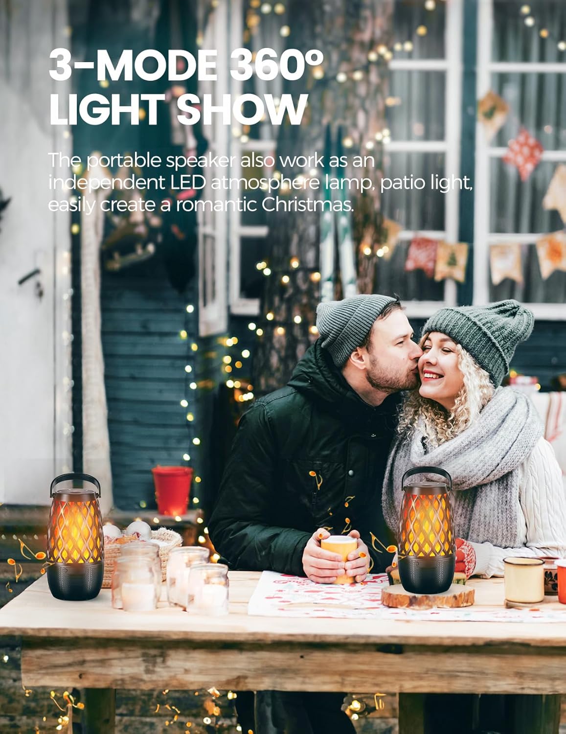 Outdoor Speakers Gifts for Men Bluetooth Speaker with Lights Multi-Sync up to 100 Speakers Auto-Pairing HD Stereo Sound Cool Stuff House Warming Gifts IPX5 Waterproof Lantern for Home|Patio|Pool|Yard