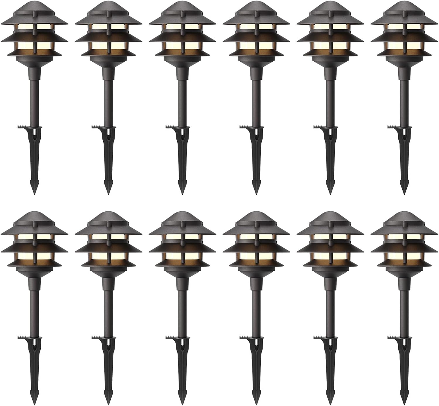GOODSMANN Landscape Lighting 12PK Pathway Lights Low Voltage 2.2 Watt LED 12V AC Landscape Lights 30 Lumen Warm White with Cable Connectors Metal Stakes