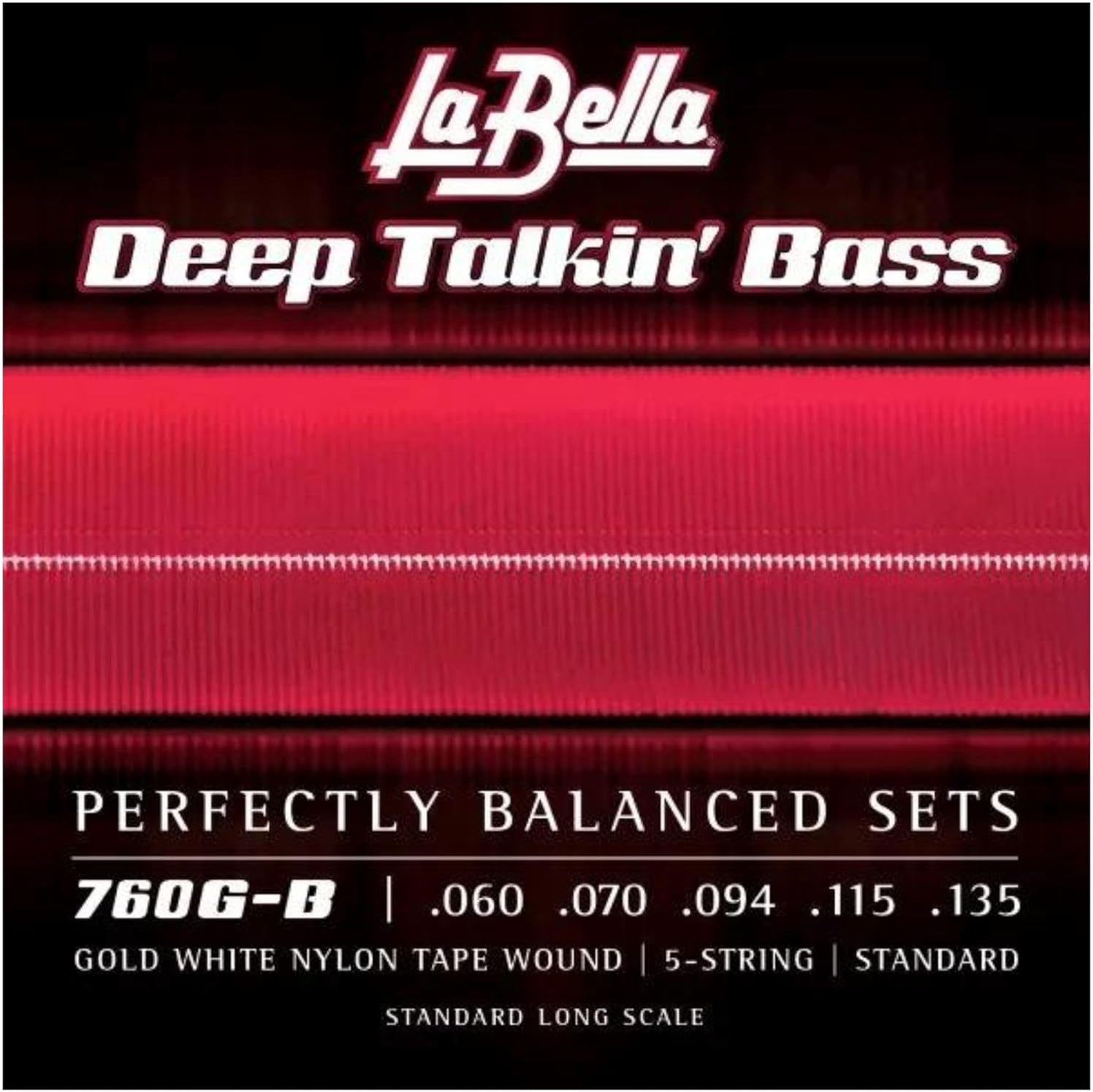 La Bella 760G-B Deep Talkin Brass Gold White Nylon Tape Wound 5-String Standard Long Scale 60-135