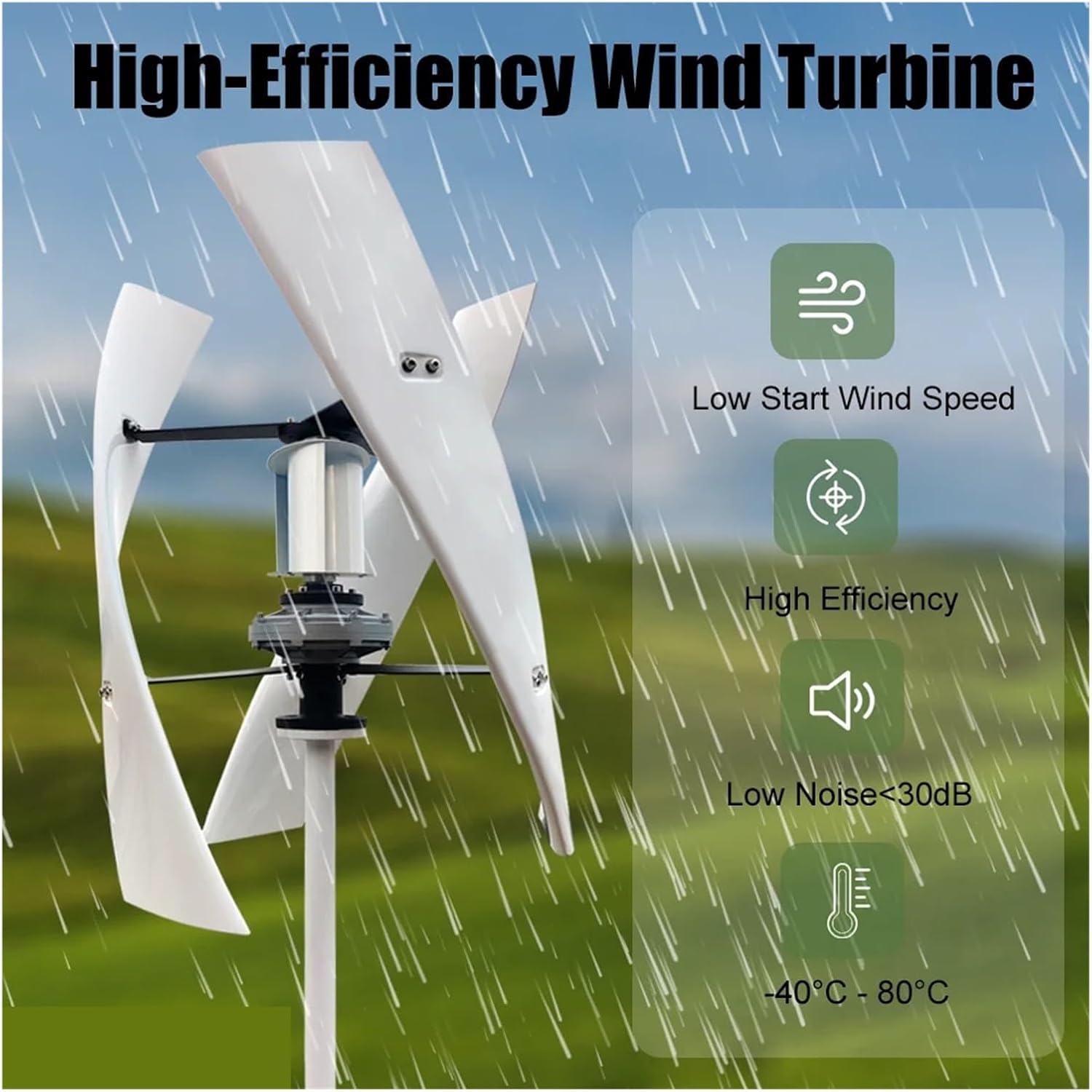 5KW Vertical Axis Wind Turbine Generator 24V 48V Low Noise Low Start Wind Speed Home Appliance for Off Grid System Output Low Starting Speed for Home(with Hybrid Charger,12V)