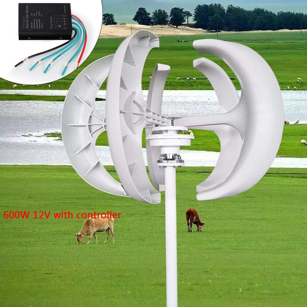 Wind Turbine Generator, 5 Blades Wind Turbine Lanterns Generator Vertical Axis Controller 600W 24 V (white 24v)
