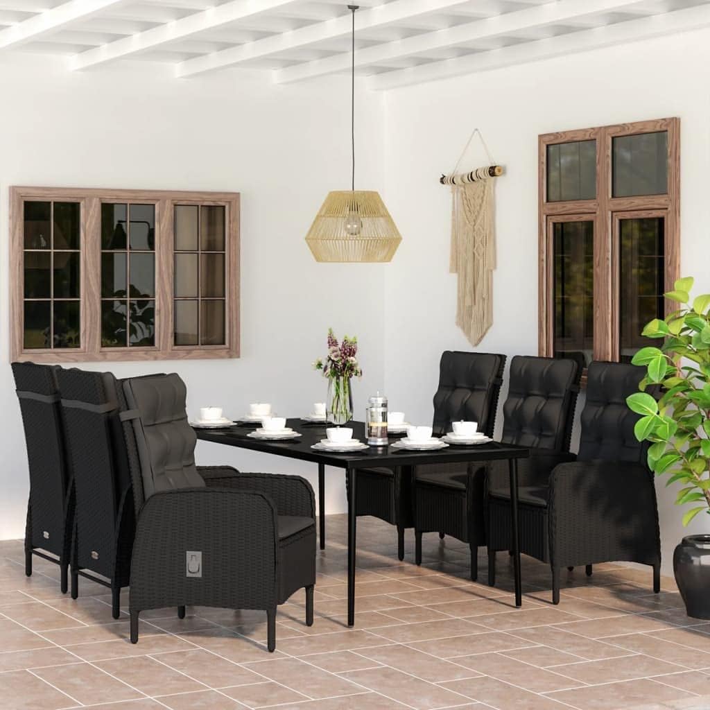 7 Piece Patio Dining Set with Cushions Black,Deluxe Patio Dining Set with Reclining Rattan Chairs for Outdoor Comfort Patio Furniture Sets, Outdoor Furniture Sets