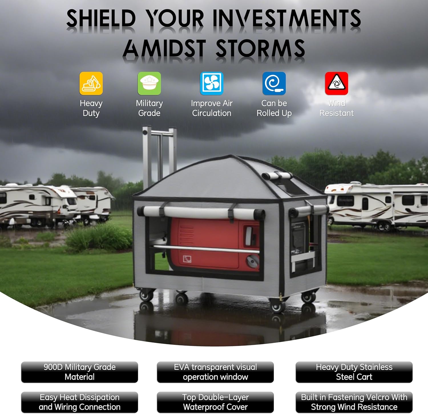 Generator Covers While Running, (23.2X14.1X19.6inches), Portable GeneratorCover with Cart, for HD-iPower-Champion1000w-2500w Portable Generators,900D Covers +201heavy-duty stainless steel Cart.