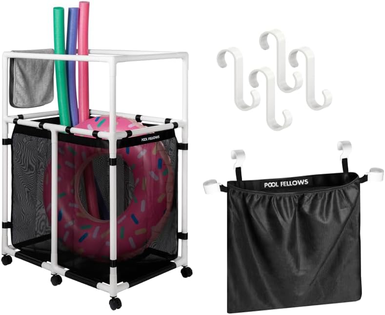 Pool Accessories Bundle | 105 Gallons Pool Storage Bin (Basic Pro) +Side Pouch+S Hooks (4pcs)