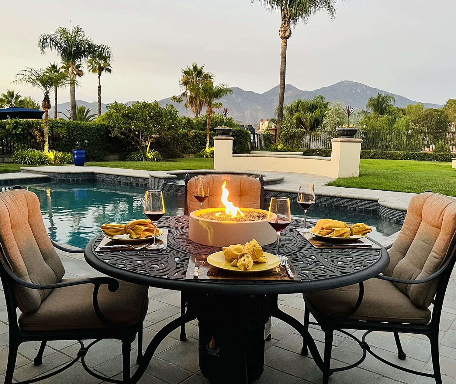 Tabletop Fire Pit Bowl Cast Stone 17-Inch, Outdoor Propane Portable Table Top Firepit Fireplace for Patio - Long-Burning, Safe, Handmade Housewarming Gift (Gray)