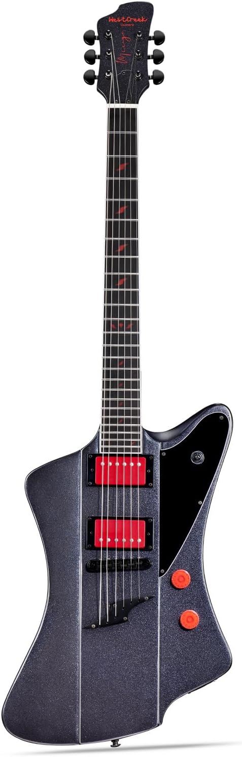 WestCreek Mirage Solid Body Electric Guitar, Mahogany Body, Maple Neck, Ebony Fretboard, Rounded End Frets, Bone Nut, 24 Frets (Black)