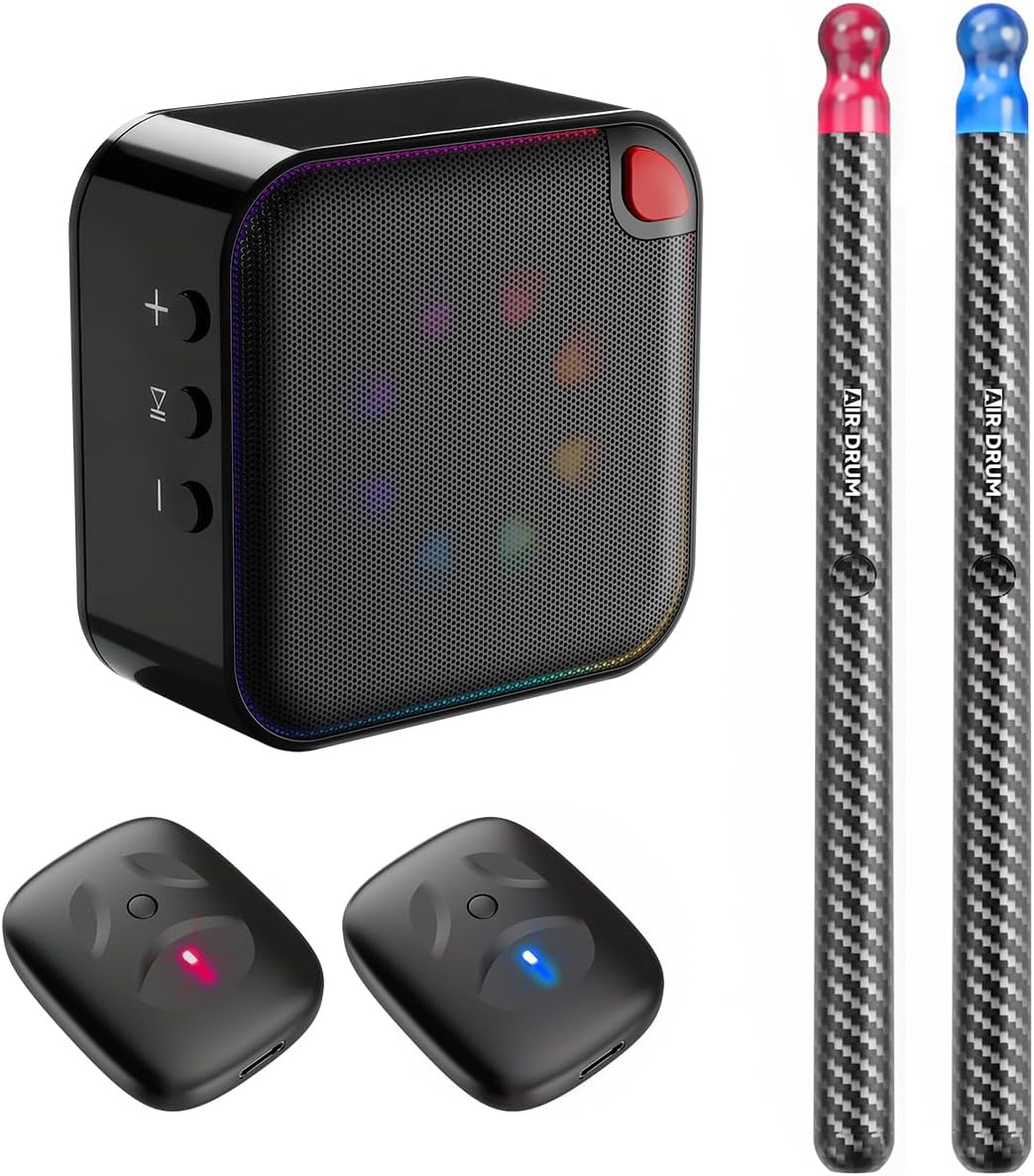Upgraded Air Drumsticks with Speaker, Virtual Drum Sticks, Electronic Drum Set & Pedals & Bluetooth Adapter & 8 Sounds, 3D Motion Sensing RGB, for Home & Party Adults, Kids, Gift