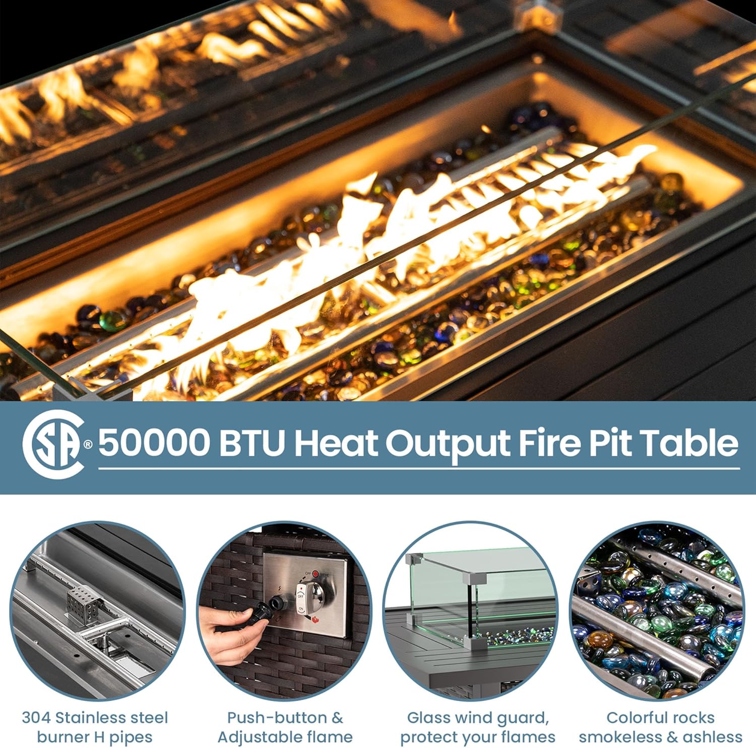 Amopatio Patio Furniture Set with Fire Pit Table, Outdoor Furniture Sectional Sofa with Swivel Chairs, Modern Conversation Sets for Balcony Backyard, Navy（Include Waterproof Covers ）