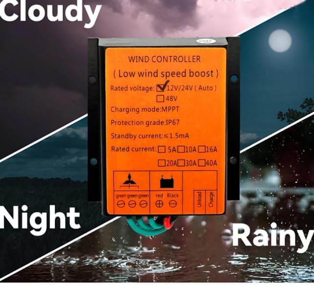 12V 24V 48V 12000W MPPT Wind Turbine Generator Controller,10A-40A Charging Booster Controller IP67 LED Voltage Screen