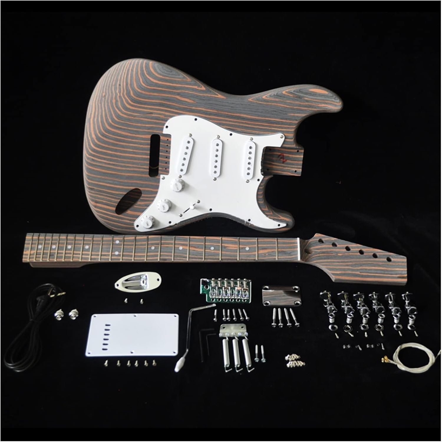 DIY Electric Guitar Kit DIY 40 Inches Electric Guitar Kit with Zebrawood Body Zebra Wood Neck and Fingerboard 22 Fret SSS Pickups Builder Kits
