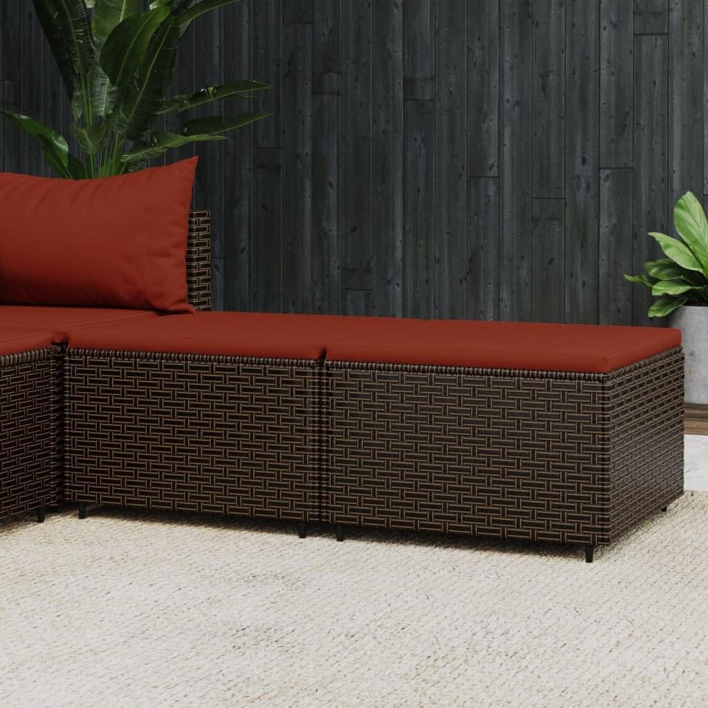 Patio Footrests with Cushions 2 pcs Brown Poly Rattan,Elegant Garden Ottoman with Comfortable Cushion: for Relaxing and Dining Patio Ottomans, Outdoor Furniture