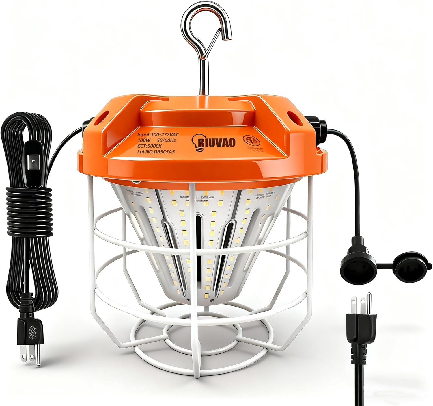 LED Temporary Work Light 100W, 15000Lm, 5000K Daylight White, Portable, Connectable LED Worksite Light with Hook, IP65 Dustproof and Waterproof, Suitable for Wet Locations and Construction Sites