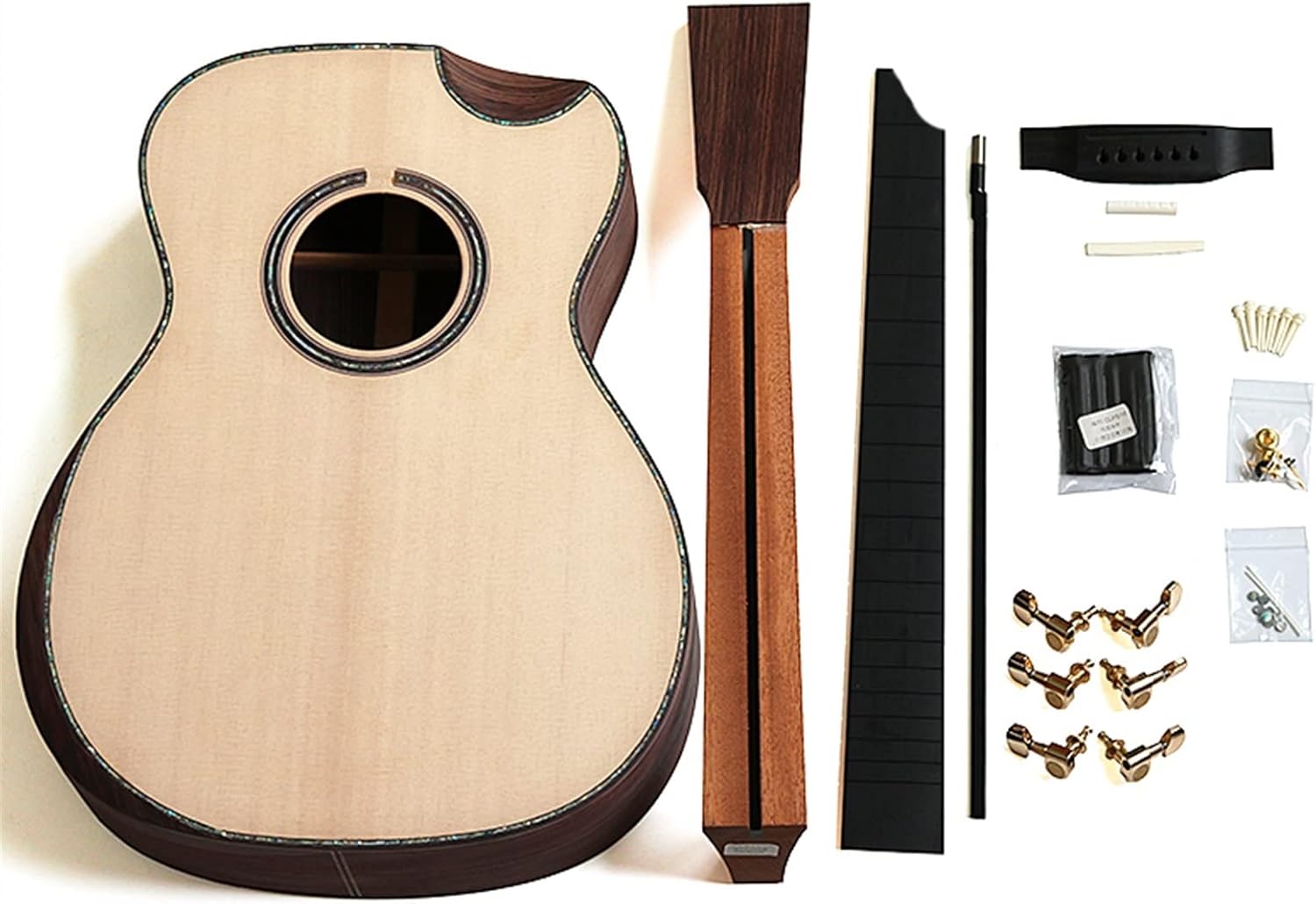 Folk Guitar with Hand Guard Combination Material Rosewood Full Single Barrel Spruce Panel Handmade Guitar DIY Guitar Kit (Color : 1)
