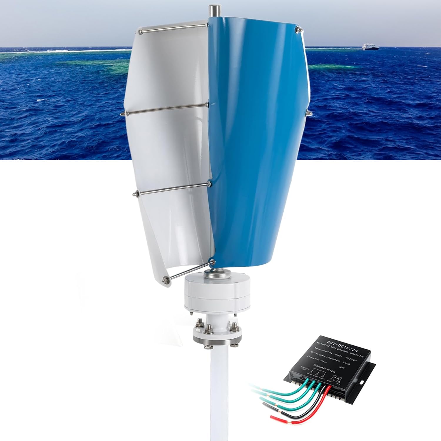 12000W Wind Turbine Vertical Axis Maglev Generator,220V 24V 48V 2 Blades Power Generator with Hybrid Charge Controller Vertical Wind Mill Turbine for Home Use