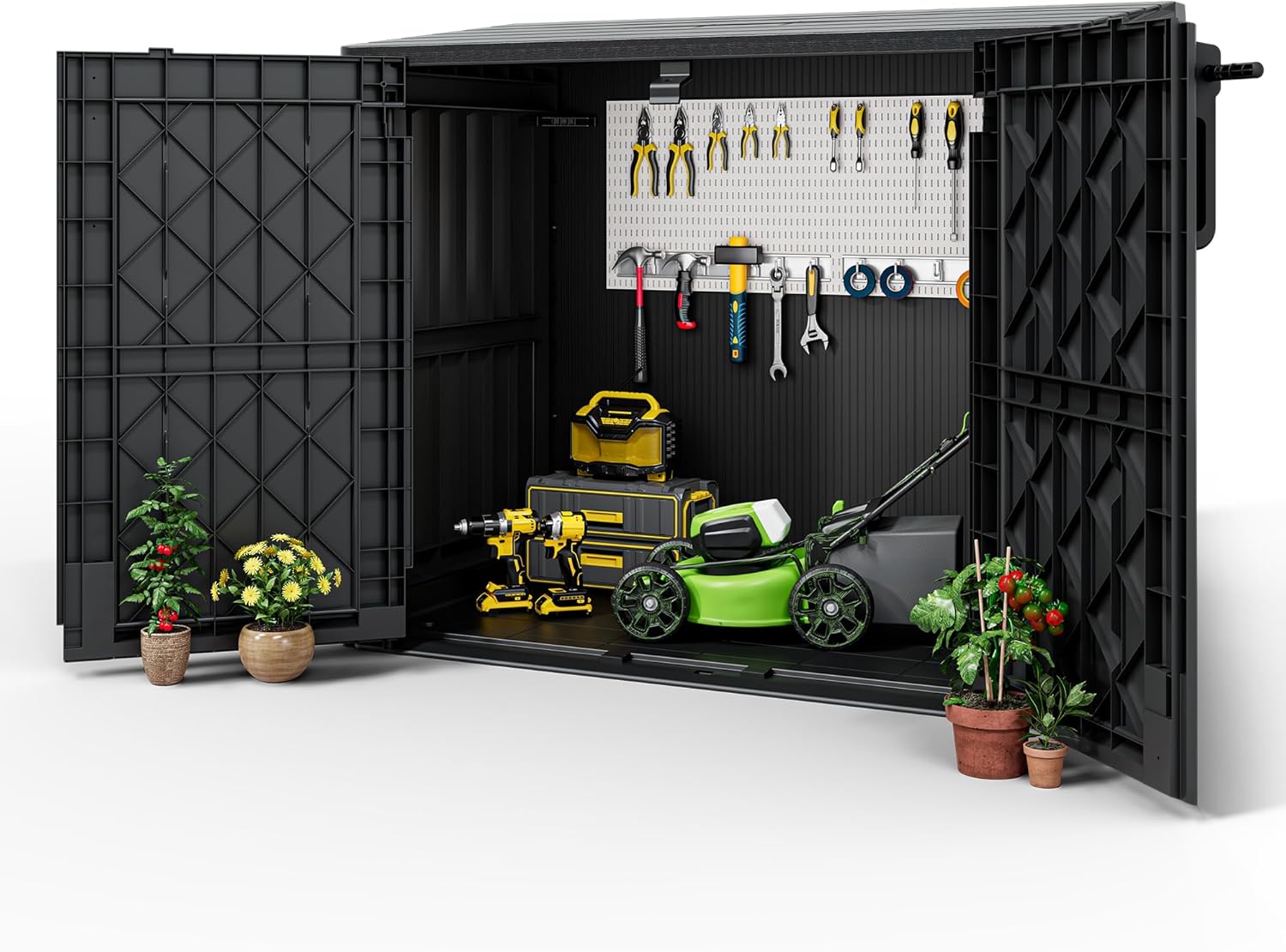 Horizontal Resin Storage Shed 36 Cu Ft with Lockable Doors, Portable Outdoor Storage Cabinet -Easy to Assemble,Sheds & Outdoor Storage, Waterproof Outdoor Storage Box for Backyards,Black